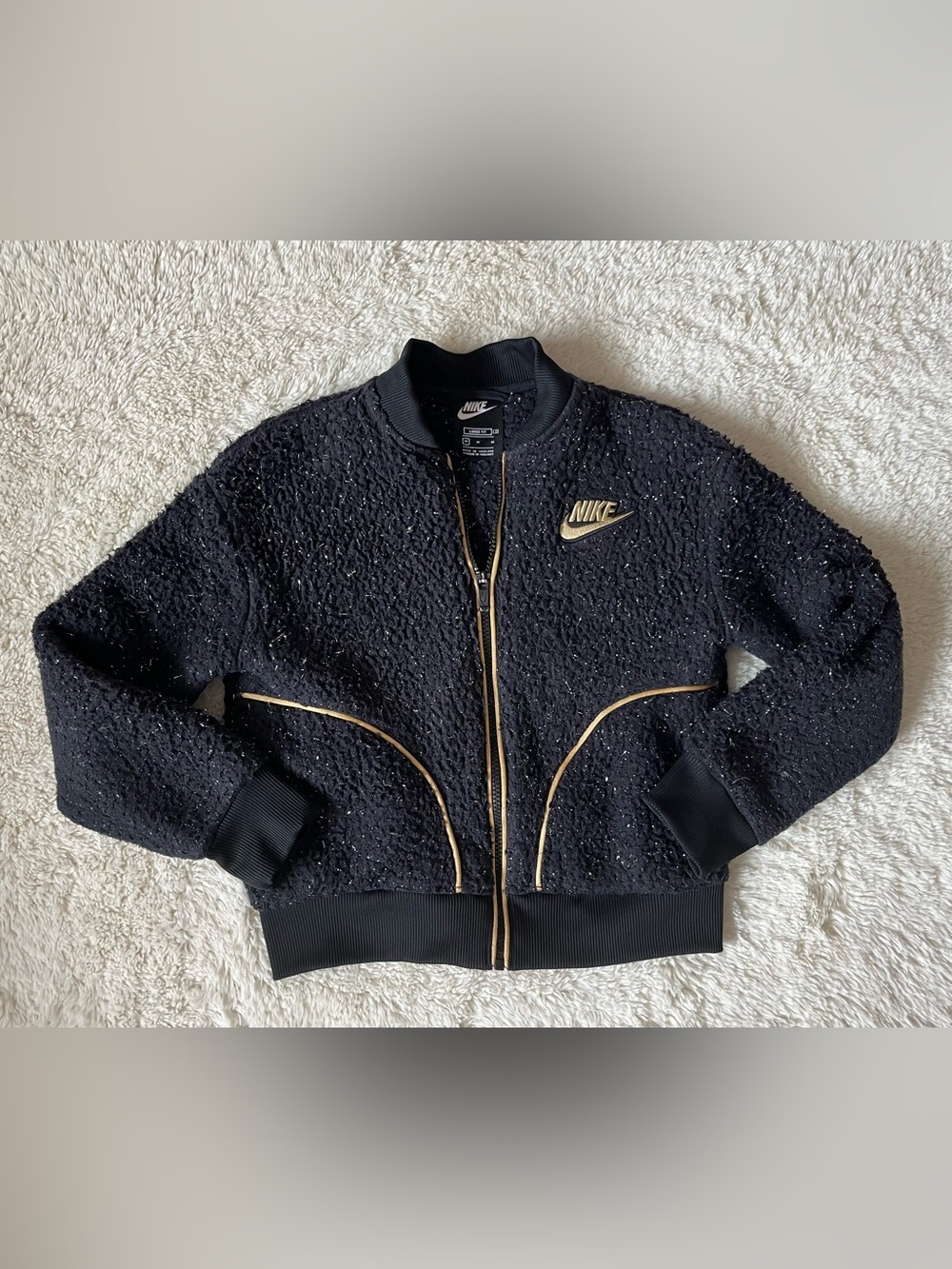 Nike Black Sherpa Jacket with Gold Accents Girls Sz M